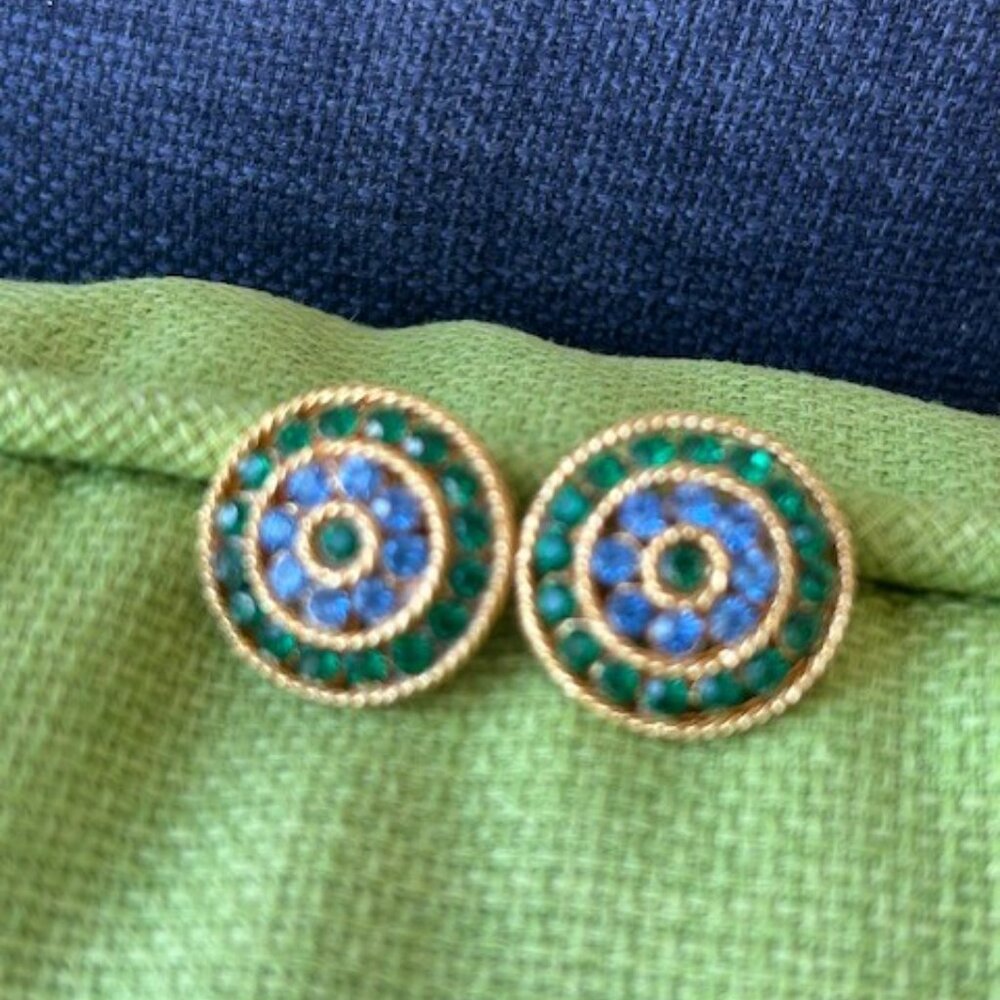 LISNER Green Blue Rhinestone Sparkly EARRINGS